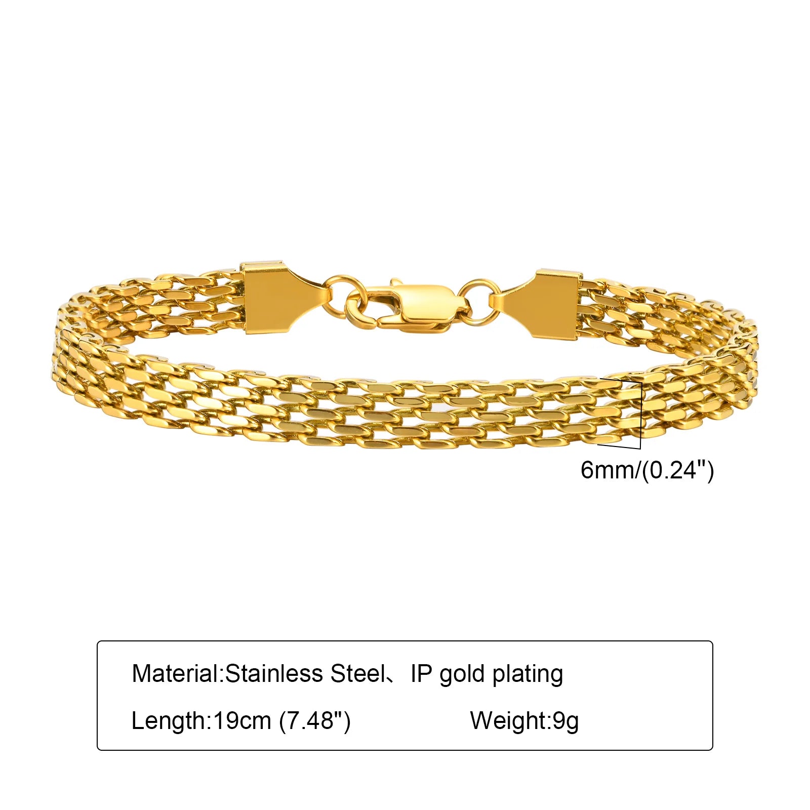 Mesh Link Chain Stainless Steel Bracelet for Women, 3mm/4mm/6mm Gold Plated Italian Chain Wristband Gift Jewelry, Non Tarnis