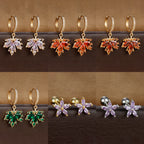 2pcs Vintage Crystal Zircon Maple Leaf Earrings Women Hoop Piercing