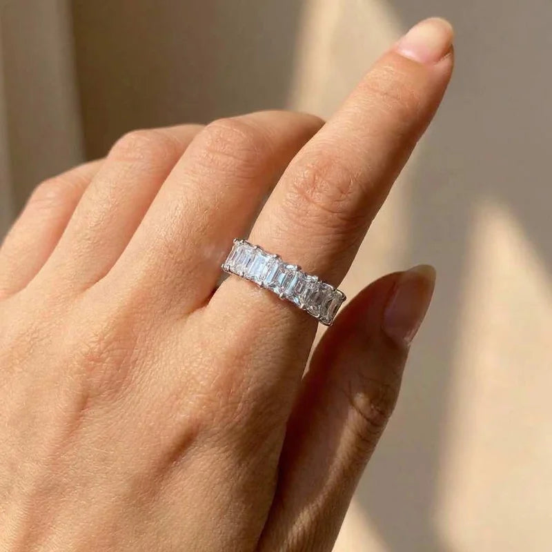 925 Sterling Silver Gorgeous Promised Ring Love Wedding Jewellery Full Paved Square Zircon