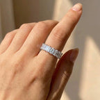 925 Sterling Silver Gorgeous Promised Ring Love Wedding Jewellery Full Paved Square Zircon