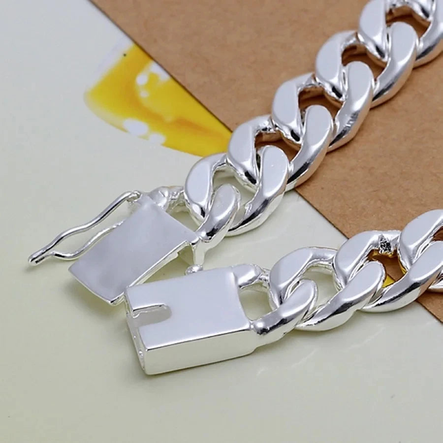 10mm Men's Geometric Chain Bracelet 925 Sterling Silver Noble Fashion Gift