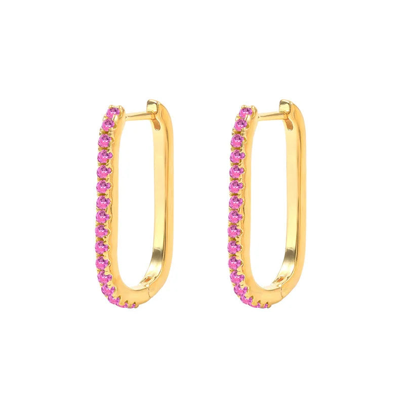 2PCS Stainless Steel Square Huggie Hoop Earrings Cubic Zirconia