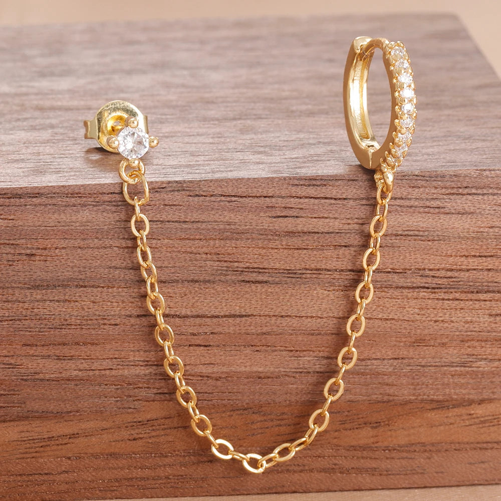 Stainless Steel Gold Colour Chain Dangle Drop Earrings Clip Earring