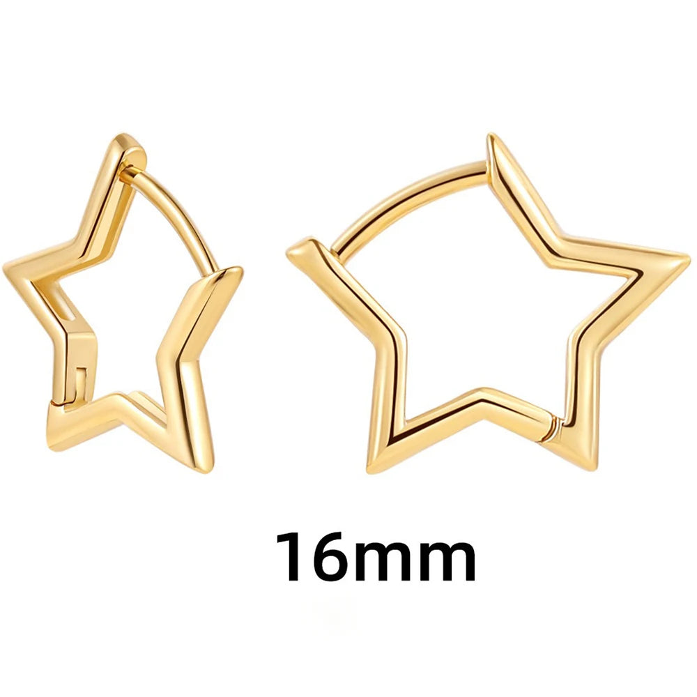 Fashion Stainless Steel Smooth Star Hoop Earrings Women Minimalist