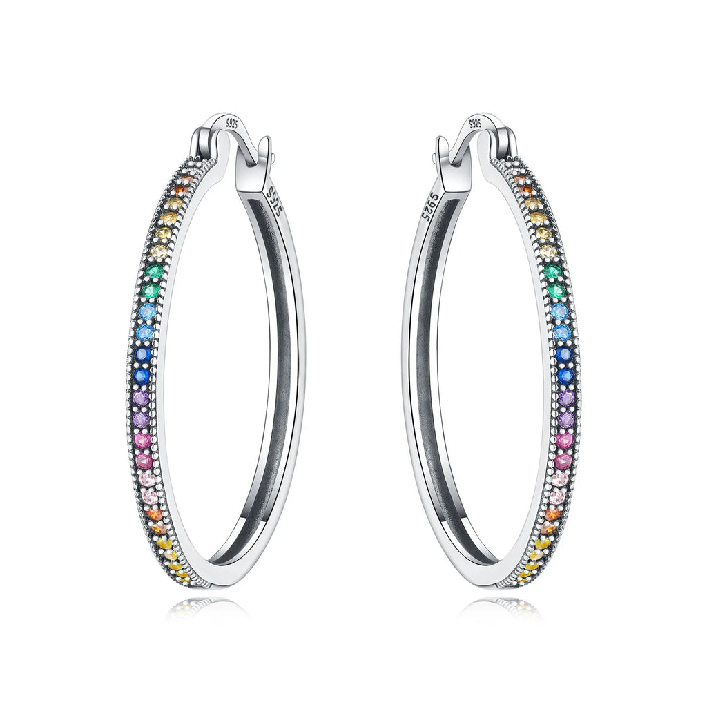 925 Sterling Silver Sparkling Blue Yellow Zircon Hoop Earrings Jewellery Gift