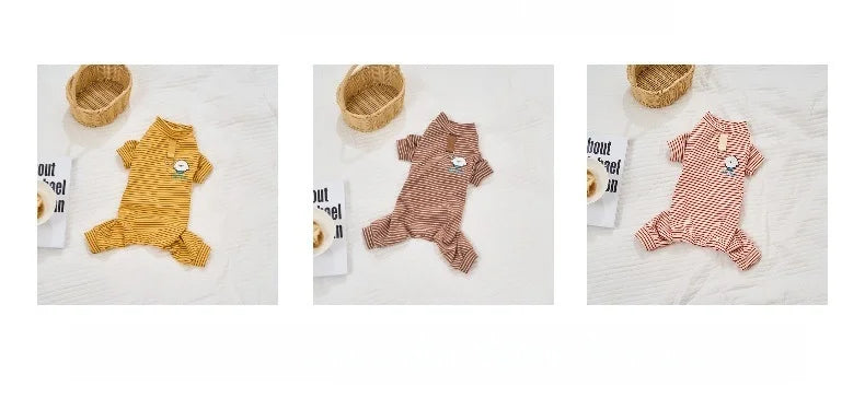 Polar Fleece Striped Bodysuit 4-Legged Winter Pajamas Small Medium Dogs