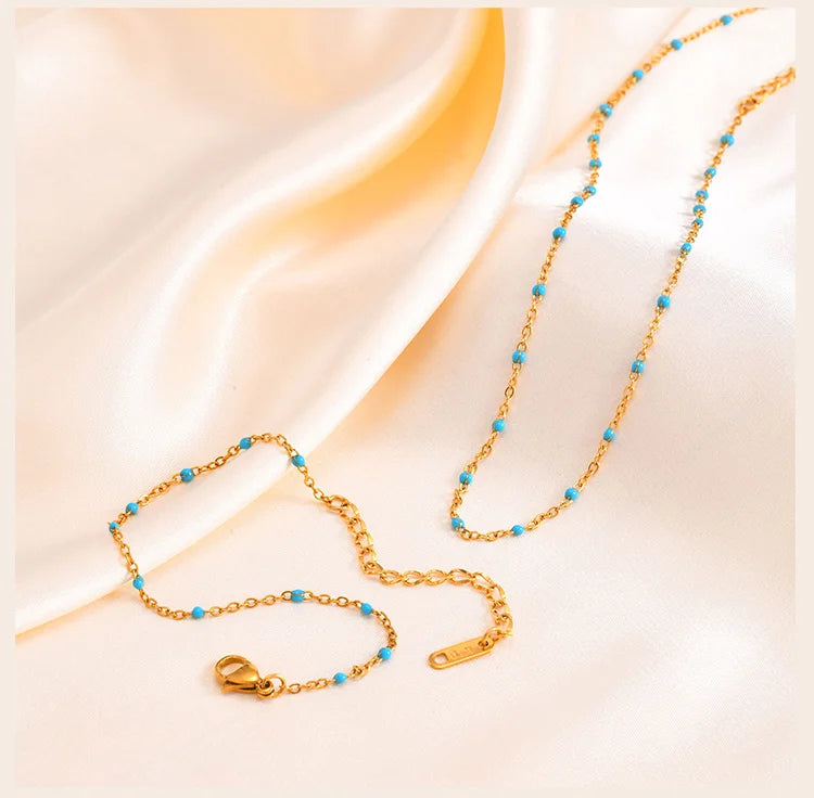 Stainless Steel Chain Bracelet for Women, Colorful Beads Summer 18k Gold Plated, Stainless Steel Waterproof Wrist Jewelry
