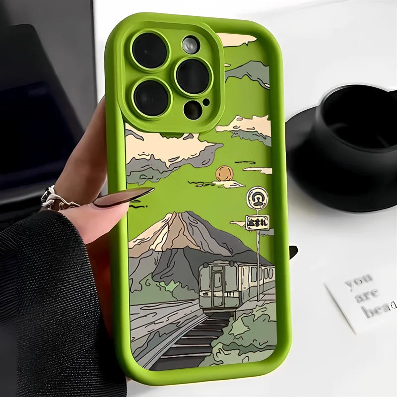 Landscape Mountain Train Case for iPhone 16 15 14 13 12 11 Pro Max XR 7 8