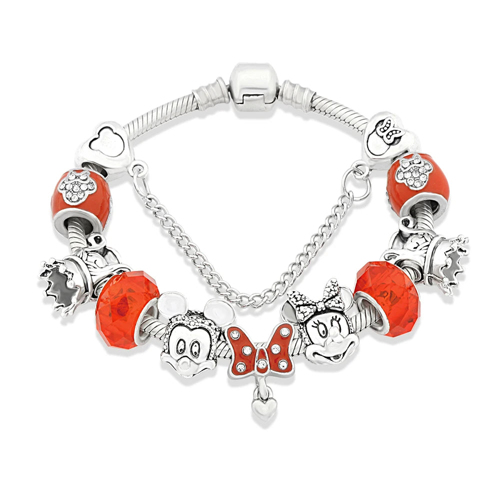 Red Pink Black Crystal Animal Charm Bracelet Heart Mickey Minnie Gift