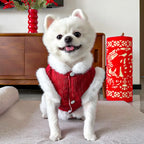 Festive Red Plush Vest Dog Cat Embroidered Costume Warm Sleeveless Jacket