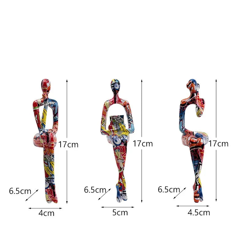 Set of 3 Abstract Figurines Nordic The Thinker Modern Art Sculpture Bookshelf Decor