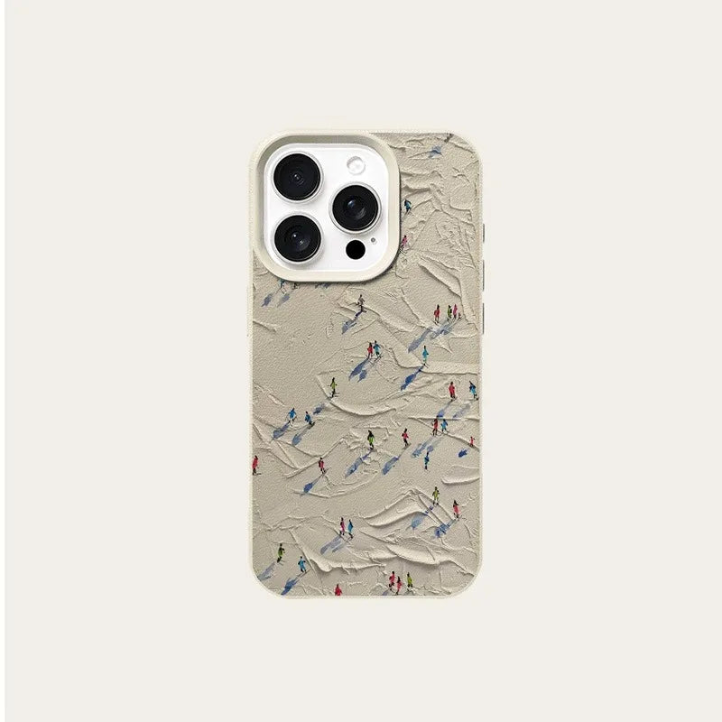 Artistic Skiing Oil Painting Lychee Case for iPhone 17 16 15 14