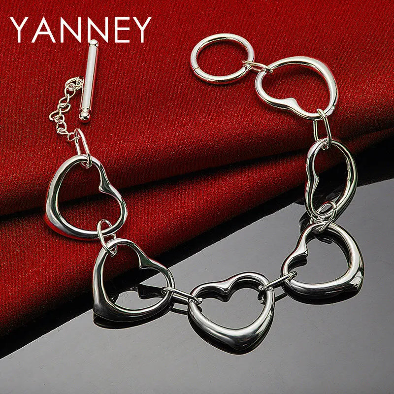 925 Sterling Silver Heart Shaped Bracelet Women Stylish Jewellery Gift