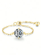 Certified Moissanite Chain Ring 1CT Oval Pear Cut Adjustable 925 Sterling Silver