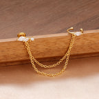 1PC Stainless Steel Chain Tassel Zircon Drop Earrings 14K Gold Plated