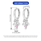 925 Sterling Silver Pink Heart Musical Note Drop Earrings Fashion Jewellery