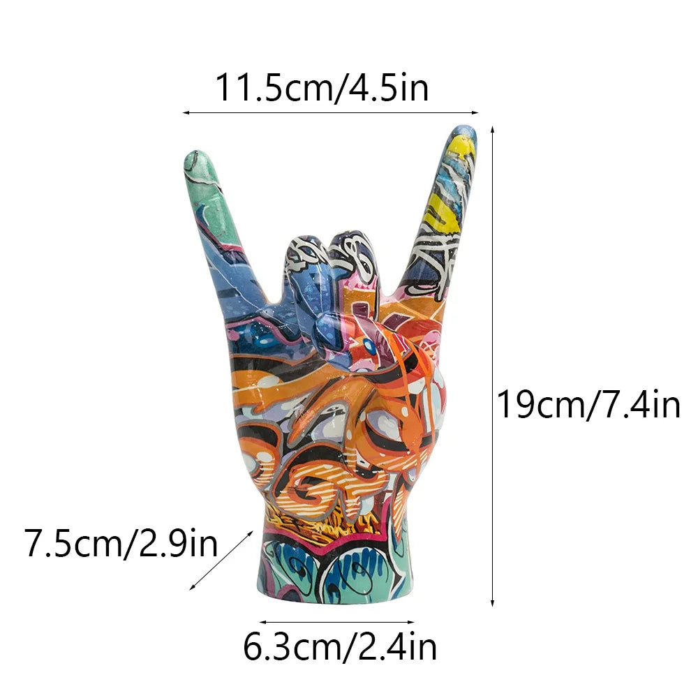 Graffiti Rock On Hand Figurines Rock and Roll Decor Bookshelf Modern Pop Art Gift
