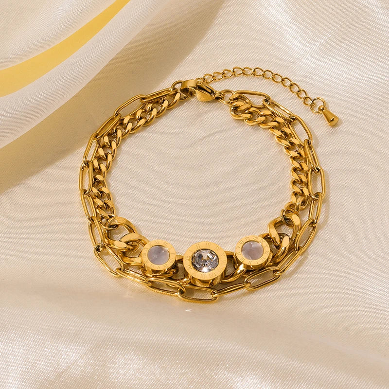 Gold Colour Multilayer Stainless Steel Charm Bracelet Men Women Bangle