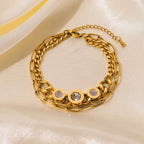 Gold Colour Multilayer Stainless Steel Charm Bracelet Men Women Bangle