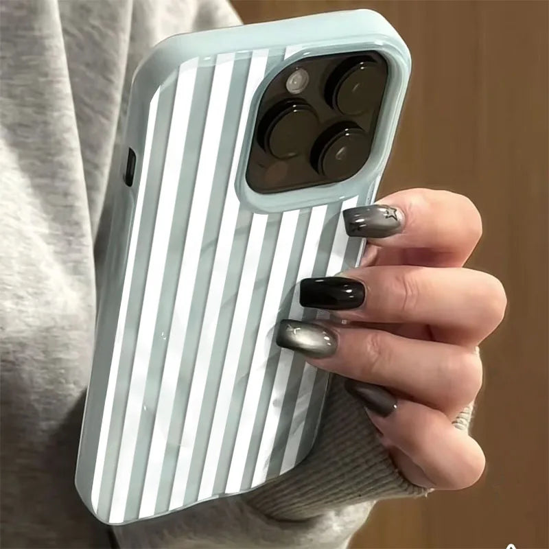 White Striped Blue Texture Case for iPhone 17 16 15 14 13 12 11 Pro Max Plus