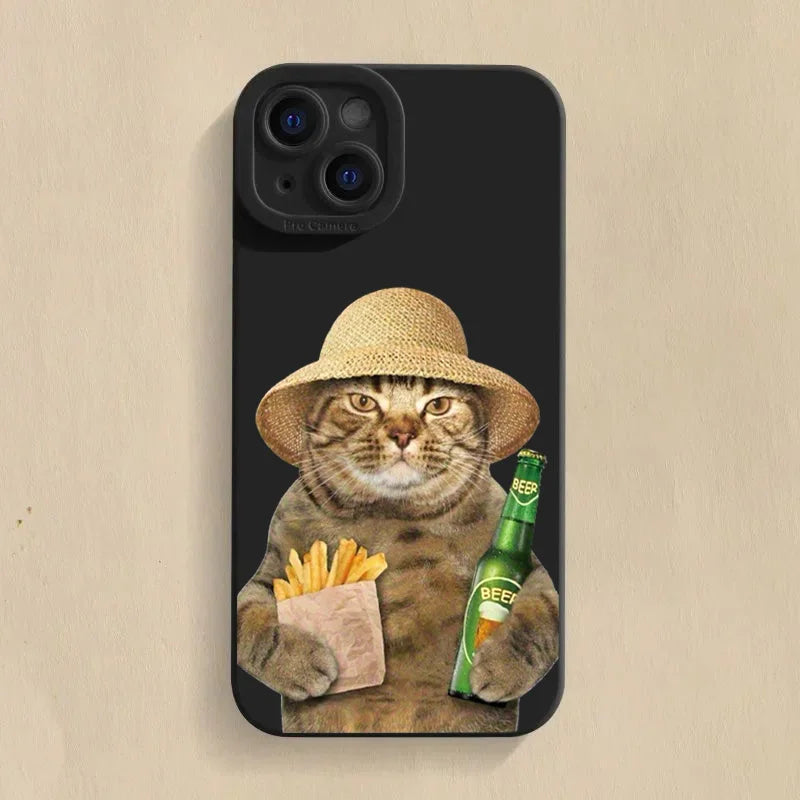Cute Beer Cat Soft Case for Xiaomi Mi 15 14T 13T Pro Poco F6 F5 X5
