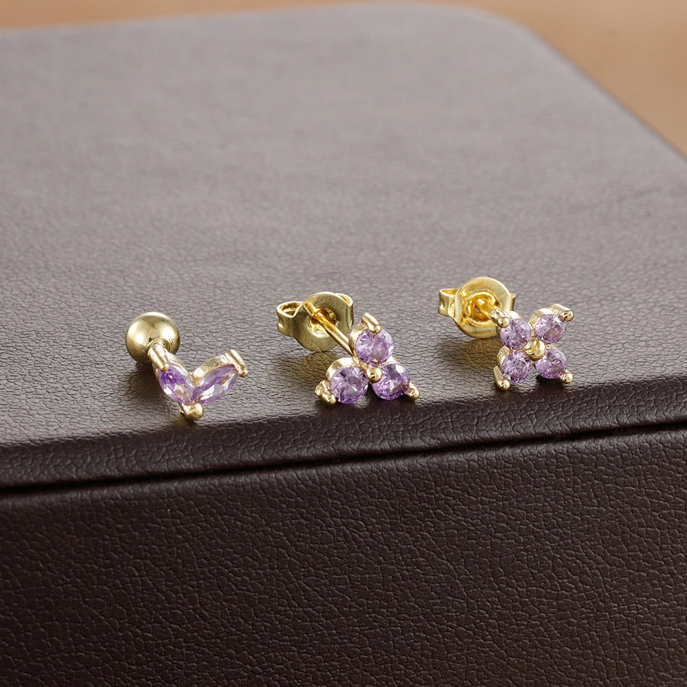 3PCS Stainless Steel Mini Zircon Cartilage Piercing Stud Earrings