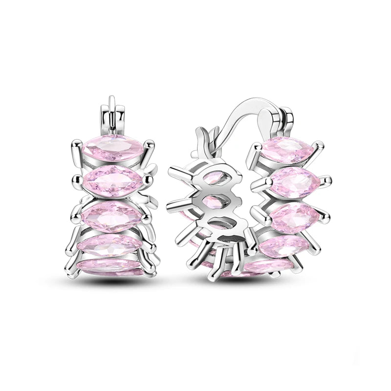 925 Sterling Silver Purple Inlaid Stone Versatile Hoop Earrings Birthday Gift