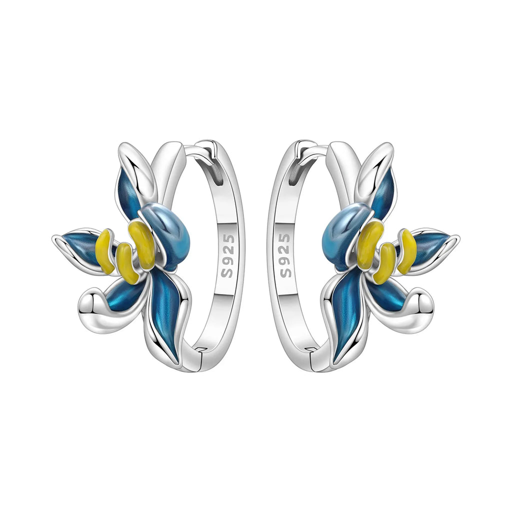 925 Sterling Silver Blue Leaf Plant Ear Studs Hoop Earrings Jewellery Gift