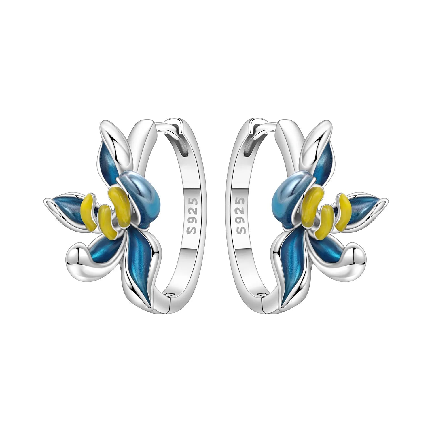 925 Sterling Silver Blue Leaf Plant Ear Studs Hoop Earrings Jewellery Gift