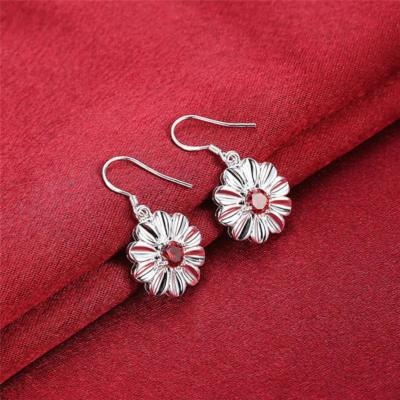 925 Sterling Silver 43mm Round Zircon Earrings Women Fashion Charm Wedding