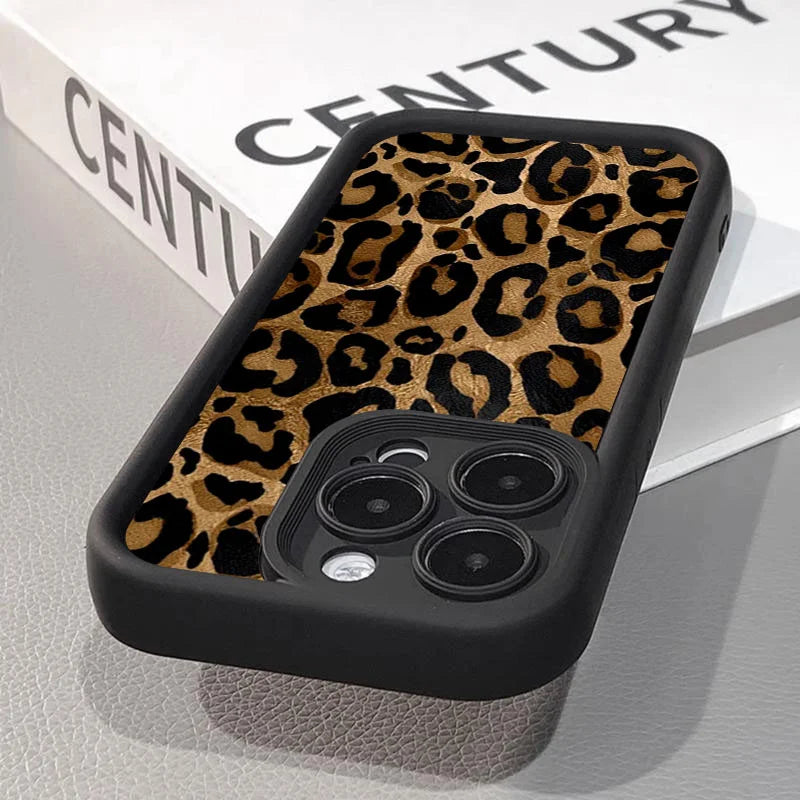 Fashion Black Leopard Case for iPhone 17 16 15 14 13 12 11 Pro Max 7 8 Plus