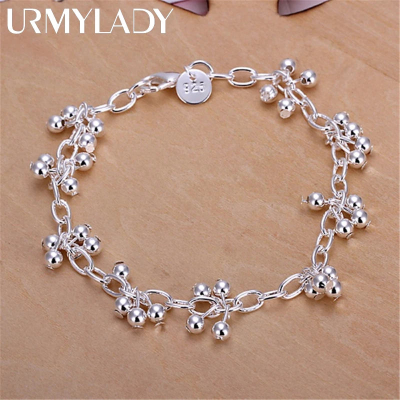 Charm Beads Chain Bracelet 925 Sterling Silver Women Wedding Gorgeous Jewelry