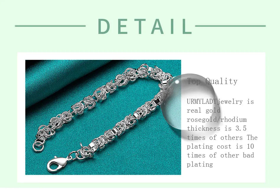 925 Sterling Silver Classic Circle Chain Bracelet Men Women Wedding Gift