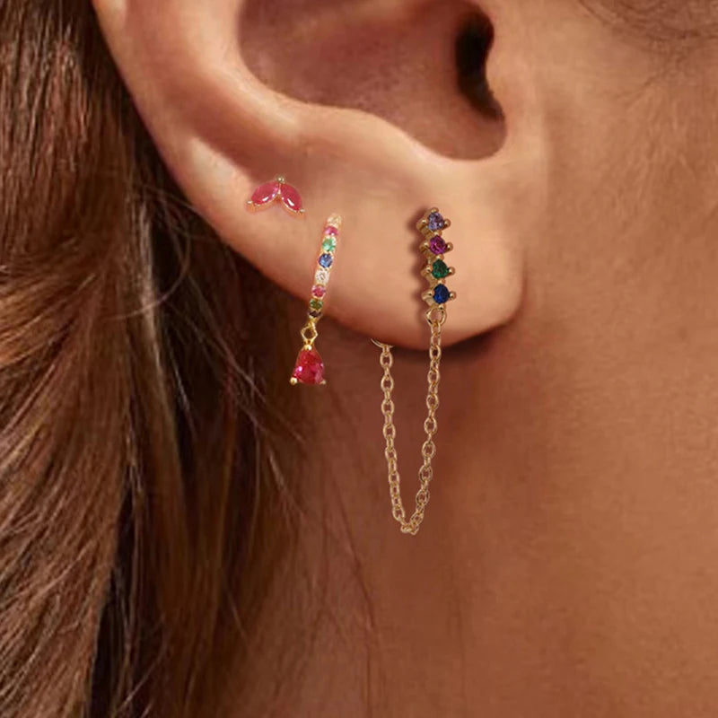 3PCS 9 Styles Gold Plated Geometric Circle Piercing Earrings Set