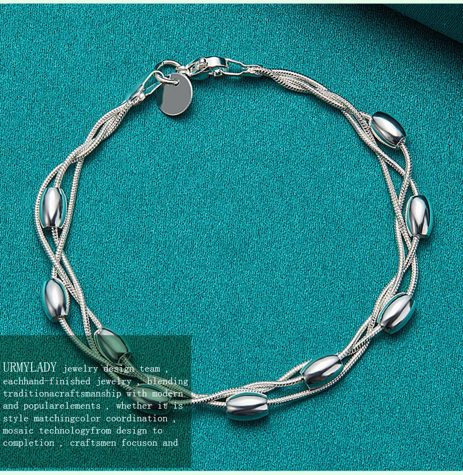 Fashion Bead Chain Bracelet 925 Sterling Silver Women Lady Wedding Jewellery
