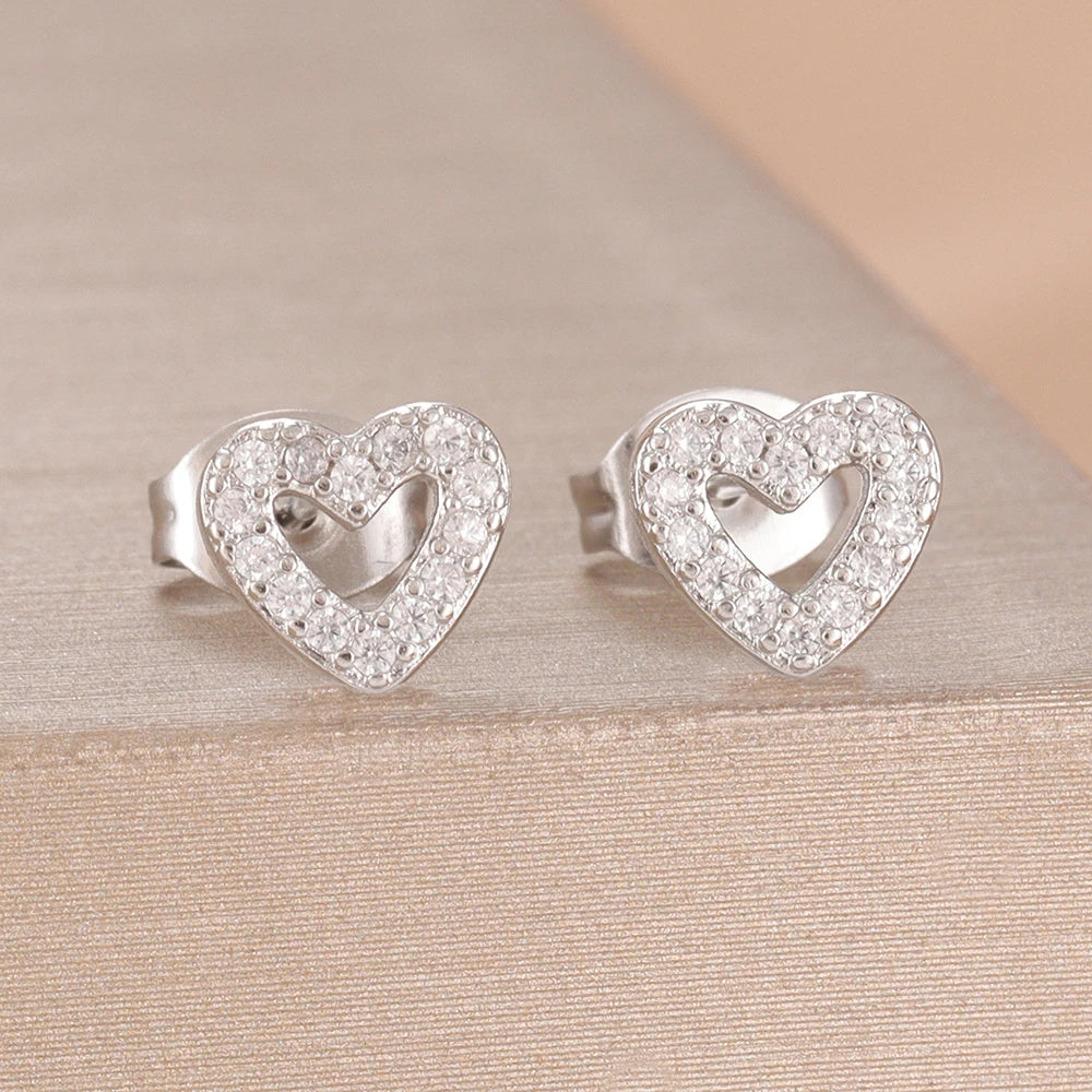 2PCS Fashion Geometry Zirconia Twinkle Star Stud Earrings Shinny