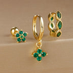3PCS Gold Colour Chain Flower Drop Earrings Zircon Dangle Earring