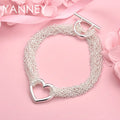 925 Sterling Silver 8-inch Heart Braided Bracelet Women Wedding Jewellery