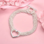 925 Sterling Silver 8-inch Heart Braided Bracelet Women Wedding Jewellery
