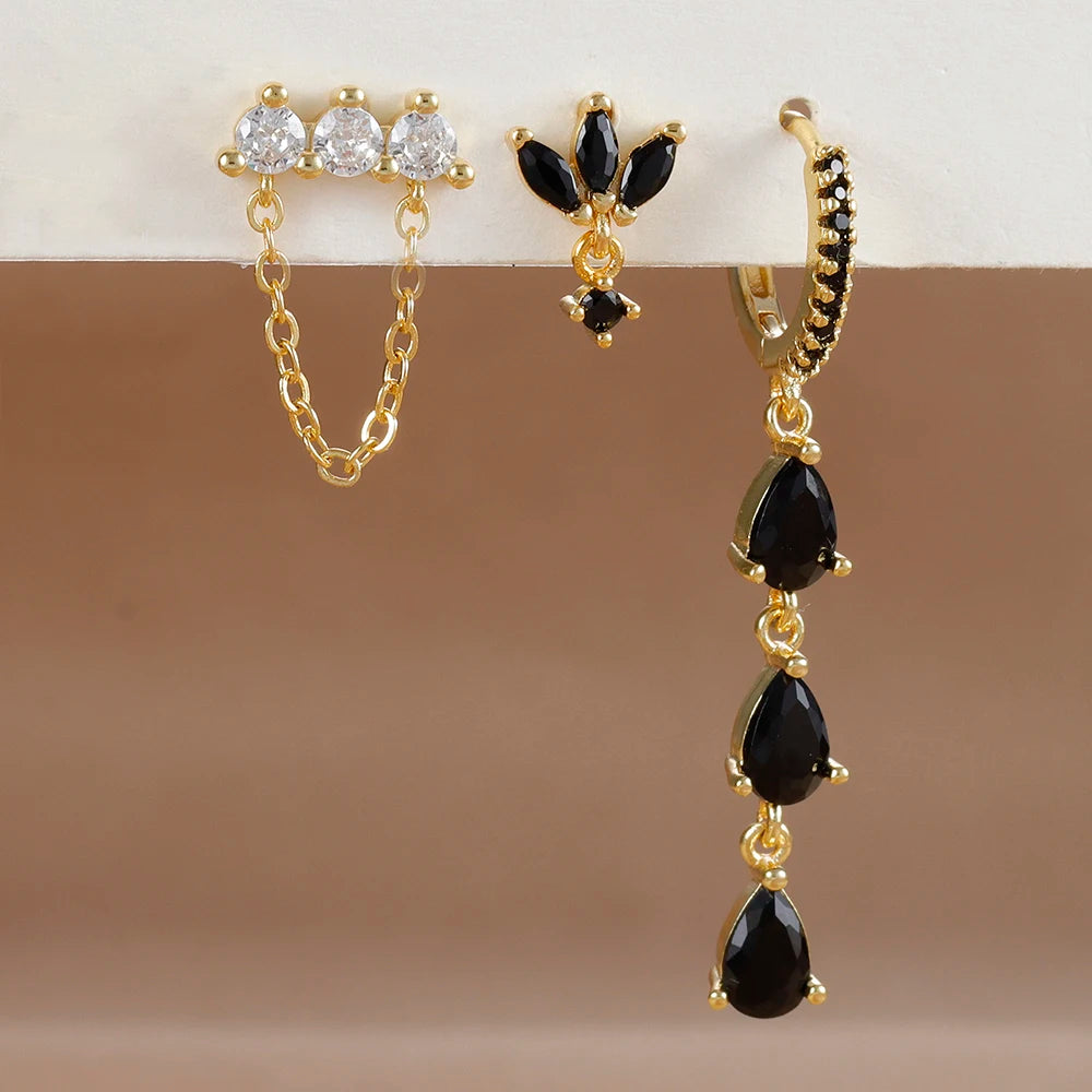 3PCS Sets Stainless Steel Two Hole Hoop Earring Small Leaf Studs