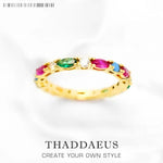 Gold Ring Colorful Stones 925 Sterling Silver Glam Fashion Jewellery Women