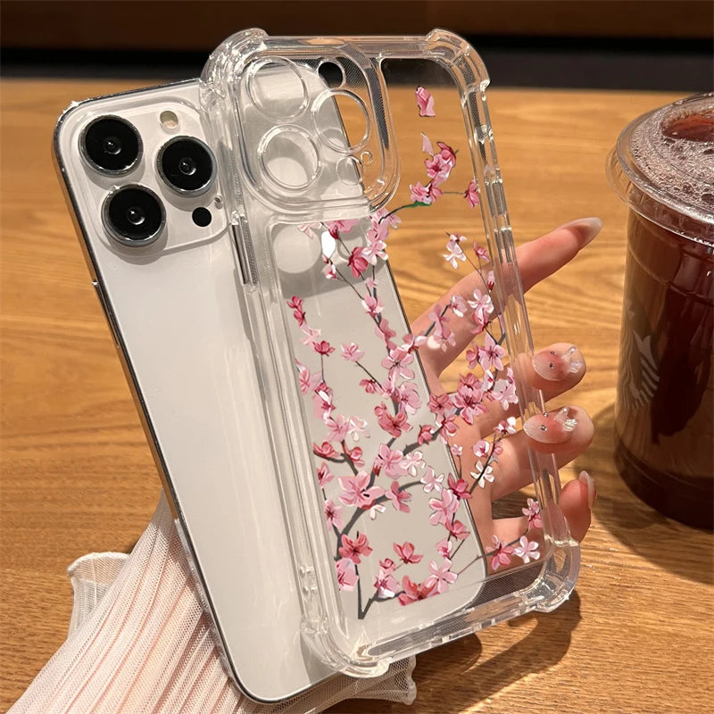 Flower Silicone Case for iPhone 17 16 15 14 13 12 Pro Max Plus Clear