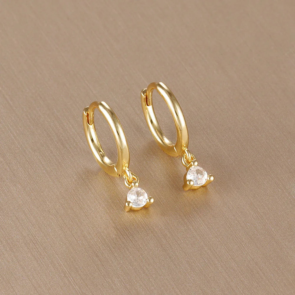 Simple Multicolor Stone Gold Colour Metal Small Dangle Earring