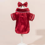 Solid Colour Cat Dog Pajamas Set Soft Home Outfit with Flower Headband