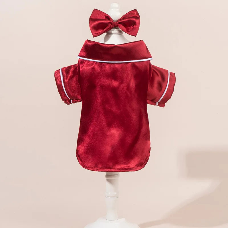 Solid Colour Cat Dog Pajamas Set Soft Home Outfit with Flower Headband