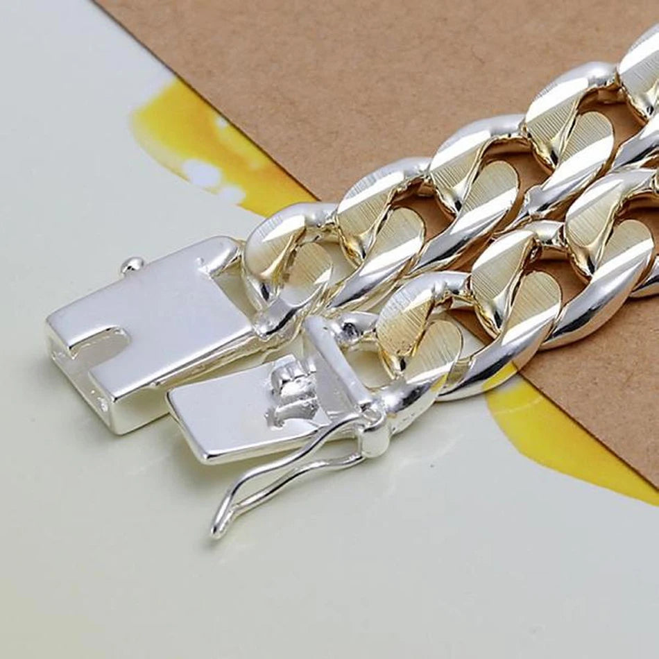 8/10mm Solid Chain Bracelet 925 Sterling Silver Men Women Noble Party Gift