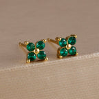 Exquisite Green Zircon Flower Hoop Earrings 18K Gold Plated Steel