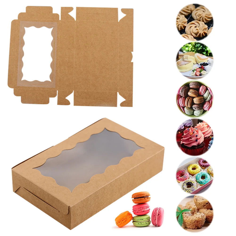 30 Pieces Kraft Bakery Box with Clear Window Cookie Box Bakery Candy Box for Pastry Biscuit Macaron Pie Candy Donuts