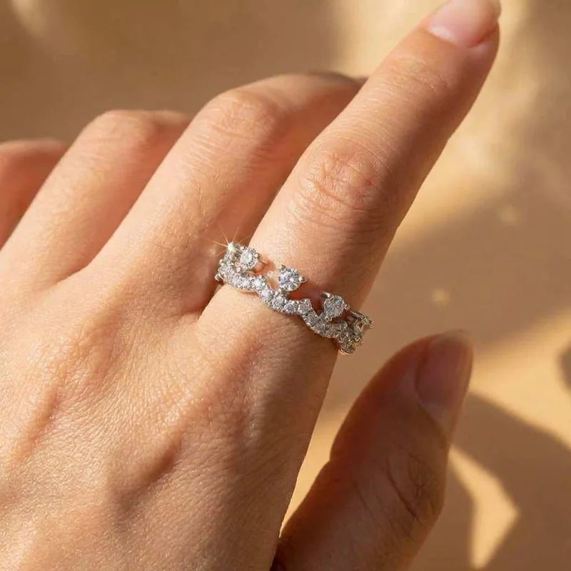 925 Sterling Silver Elegant Crown Zircon Ring Stackable Accessory Party Wedding Gift