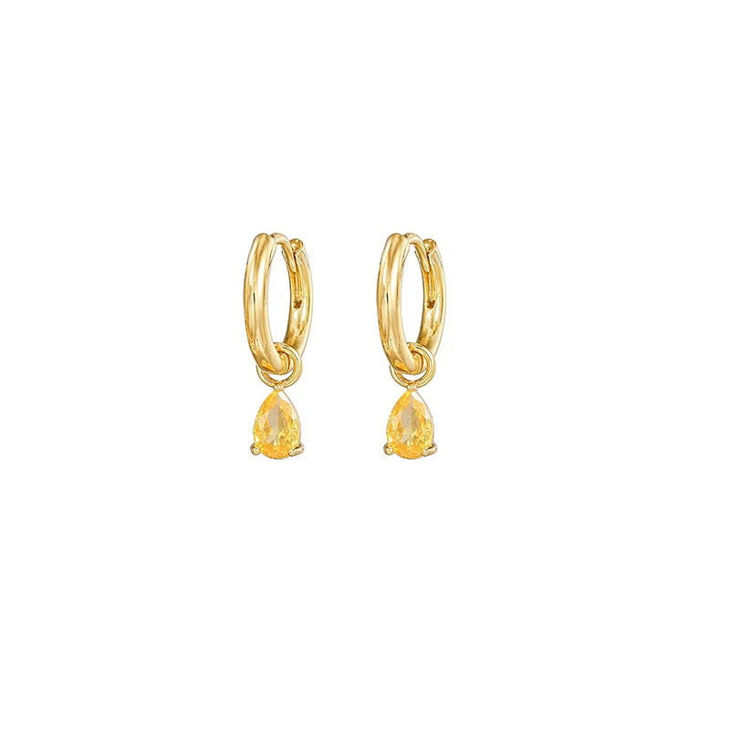 Exquisite Stainless Steel Yellow Zircon Water Drop Hoop Earring